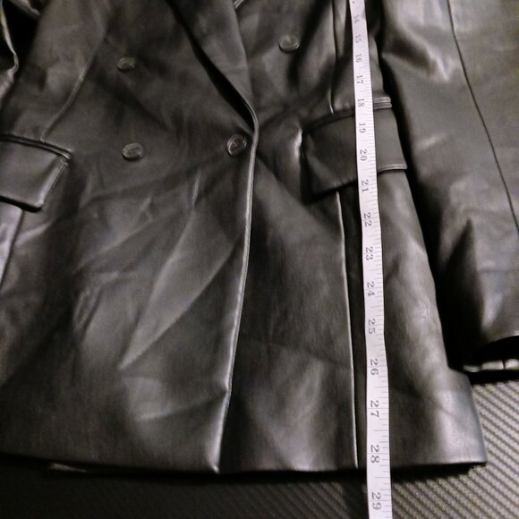 Zara Black Double Breasted Vegan Leather Fitted Blazer Jacket Sharp Lapels S - Picture 13 of 13